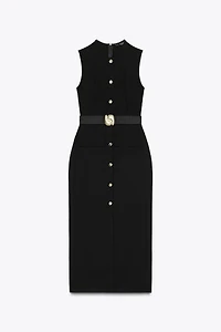BELTED CREPE MIDI DRESS