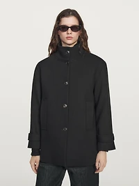 Wool blend high neck coat with button fastening