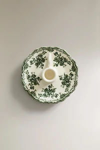 FLORAL EARTHENWARE CANDLEHOLDER