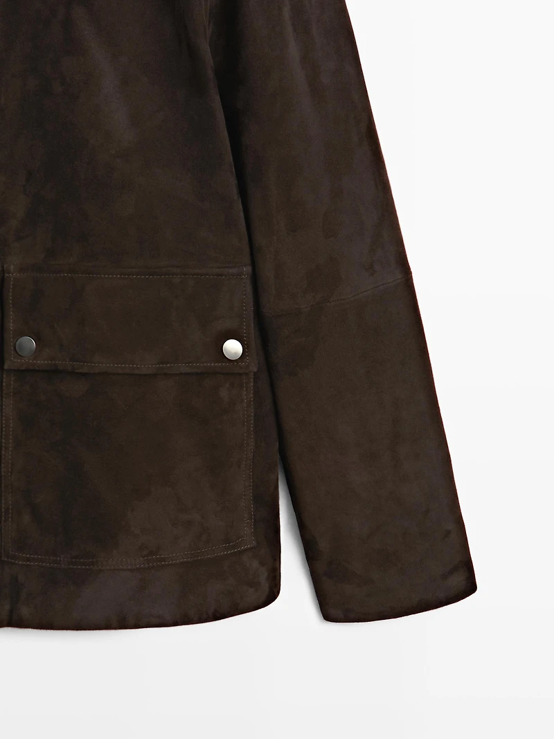 Suede leather jacket with collar detail
