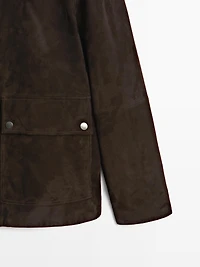 Suede leather jacket with collar detail