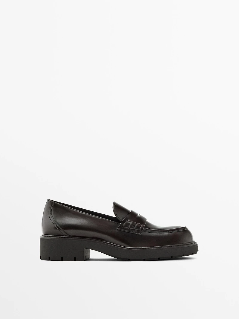 Track sole penny loafers