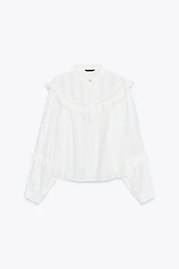 LACE TRIM RUFFLE BLOUSE