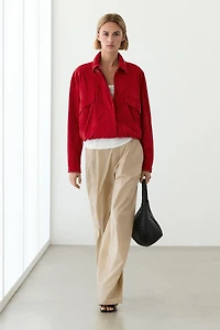 Suede leather bomber jacket with pocket details