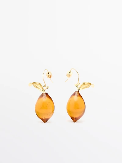 Glass amber teardrop earrings