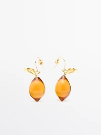 Glass amber teardrop earrings
