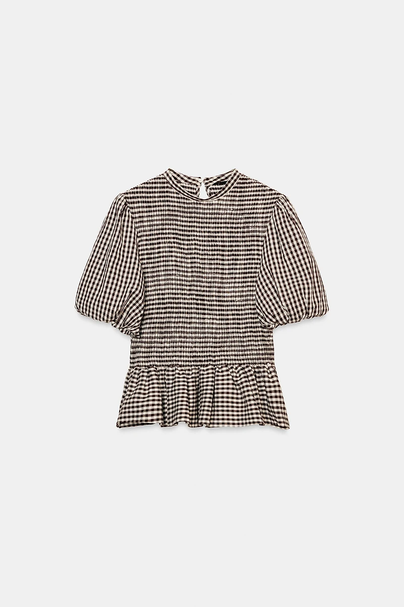 GINGHAM SMOCKED TOP