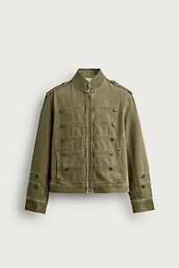 CROPPED FIT BUTTON-DETAIL DENIM JACKET