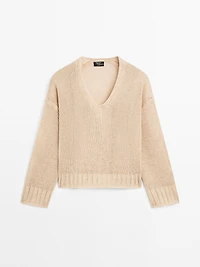 Pull en maille de lin à col V