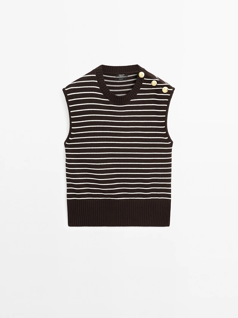 Striped vest with button details
