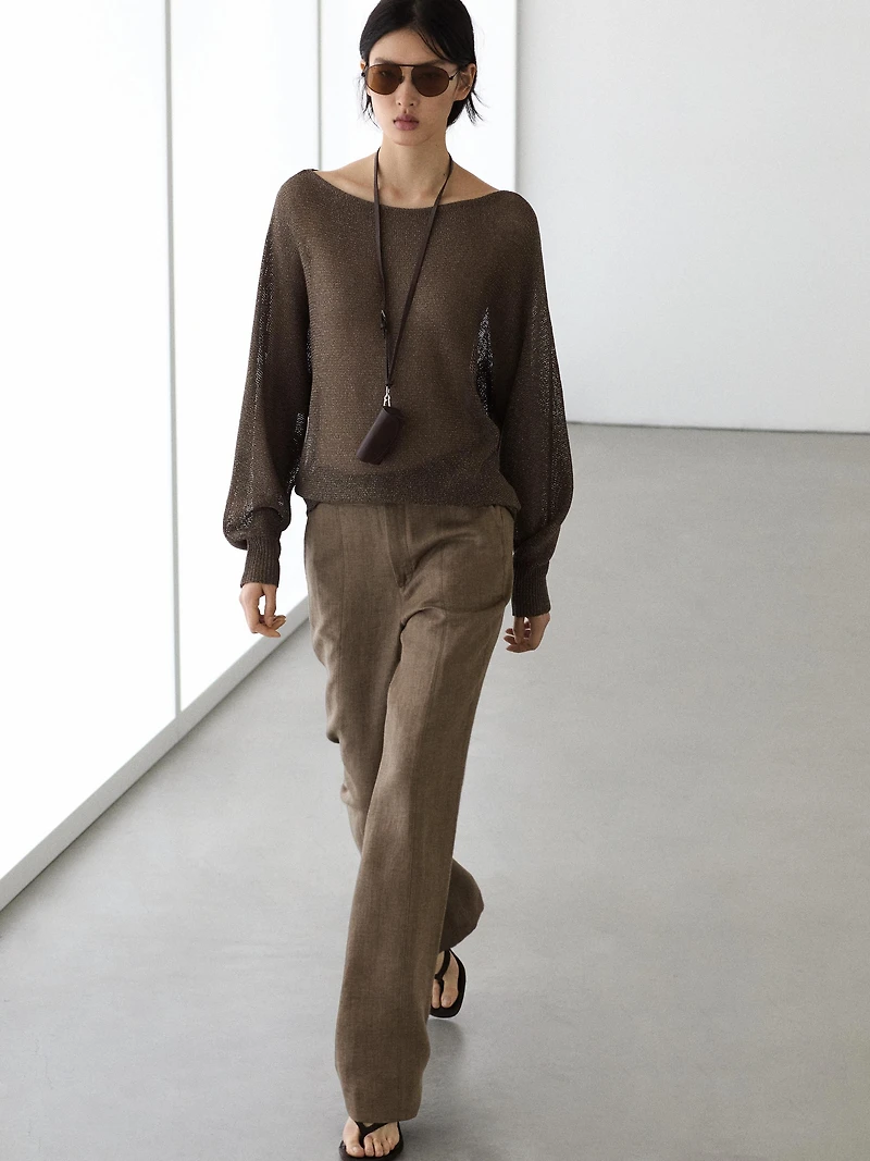 Pantalon kick flare 100 % lin