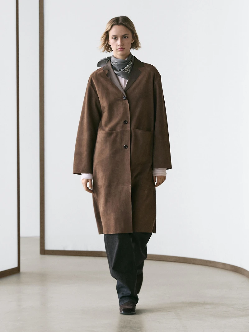 Long suede leather coat