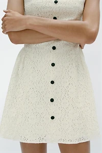 CONTRAST BUTTON LACE MINI DRESS