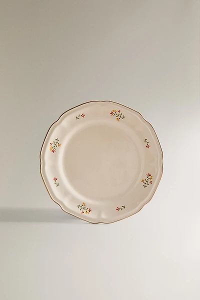 PORCELAIN DESSERT PLATE WITH FLORAL PRINT