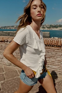 GILET EN MAILLE À VOLANTS MANCHES COURTES