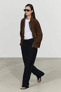 Oversize suede leather bomber jacket
