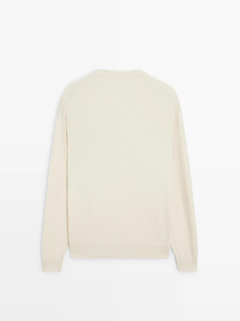 Textured cotton blend knit sweater