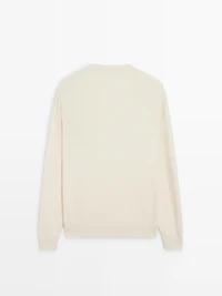 Textured cotton blend knit sweater