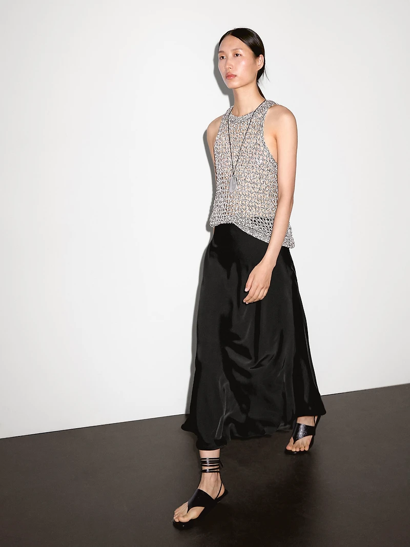 Flowing satin midi skirt