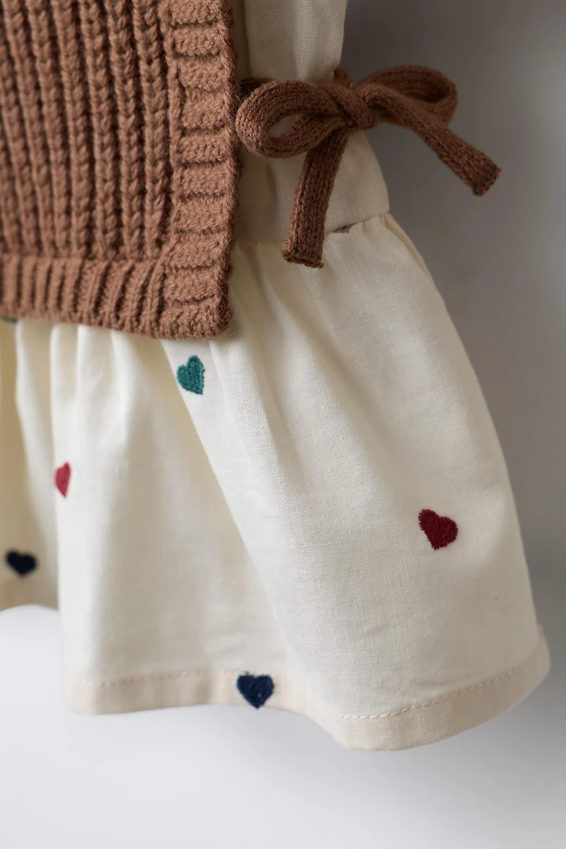 EMBROIDERED HEART SHIRT WITH KNIT VEST