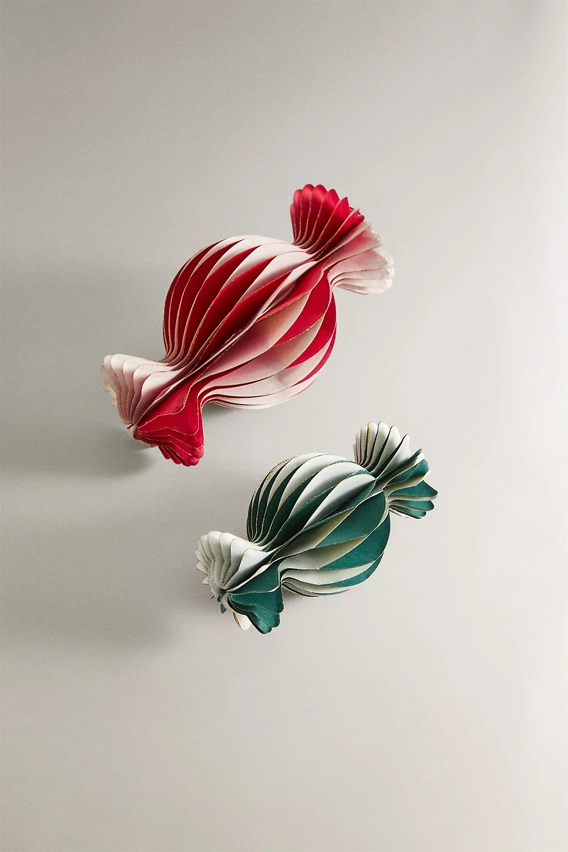 SET OF 2 DECORATIVE PAPER CANDY CHRISTMAS ORNAMENTS