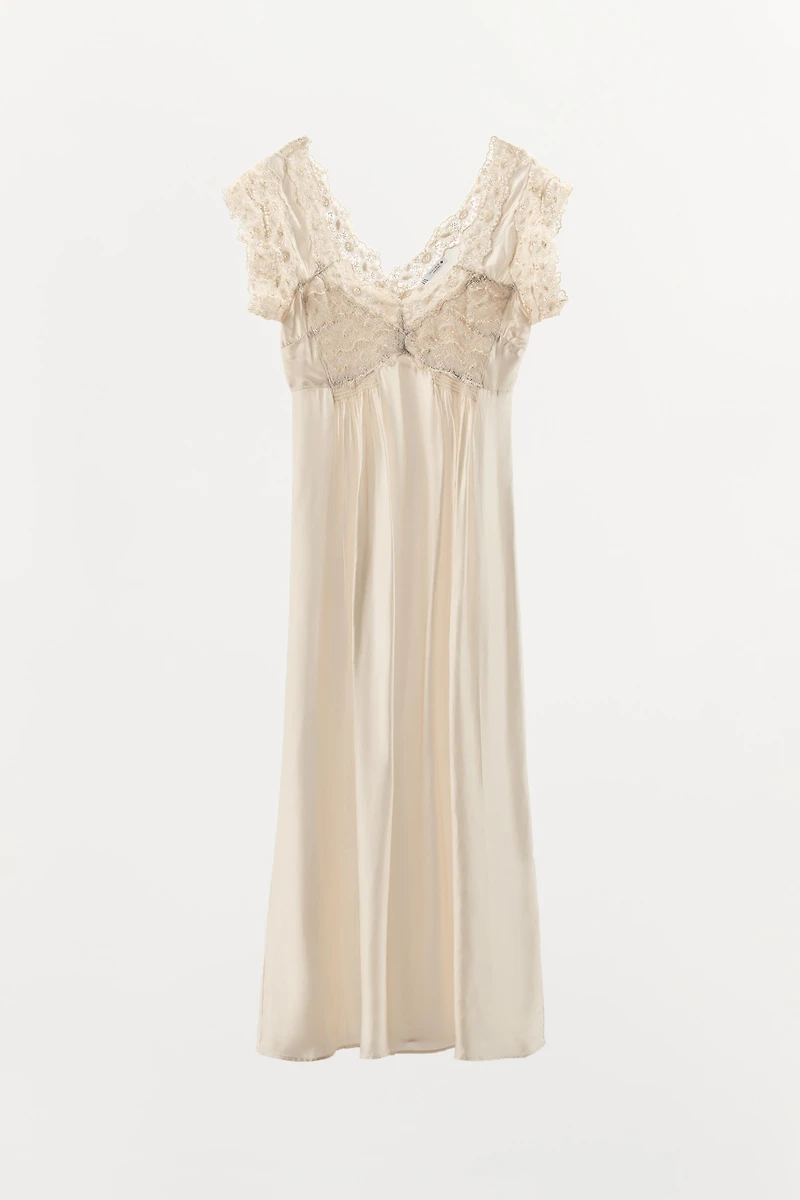 SATIN EFFECT LACE SLIP DRESS
