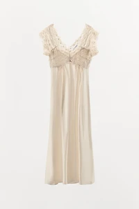 SATIN EFFECT LACE SLIP DRESS