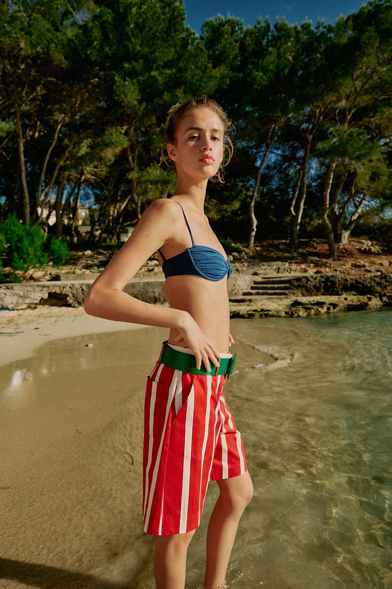 STRIPED BELTED SHORTS