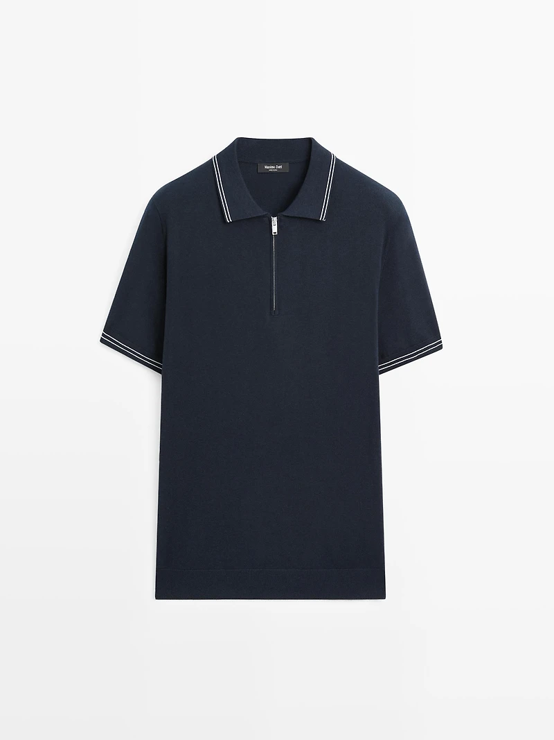 Knit polo sweater with collar detail