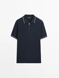 Knit polo sweater with collar detail