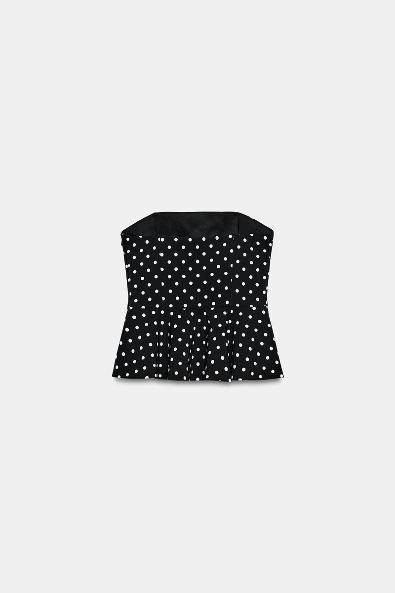 POLKA DOT STRAPLESS PEPLUM TOP