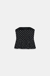 POLKA DOT STRAPLESS PEPLUM TOP