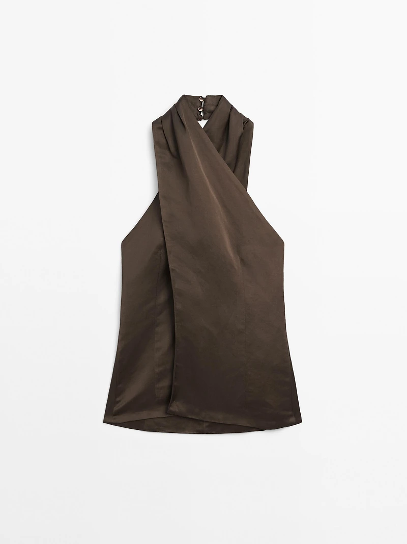 Linen blend halter neck waistcoat - STUDIO