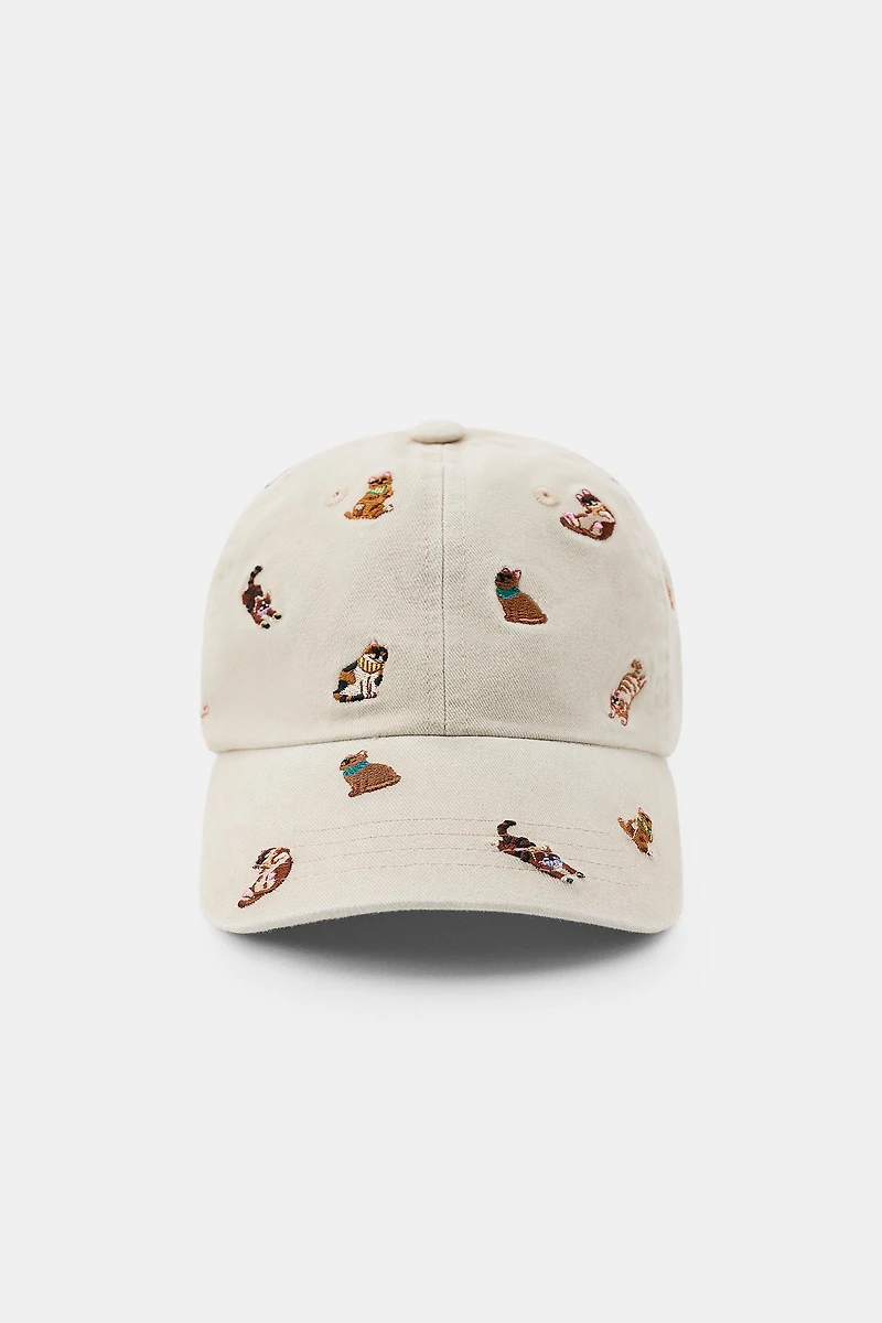 EMBROIDERED CAT TWILL CAP