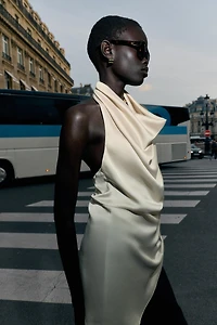 ASYMMETRIC SATIN EFFECT HALTER TOP