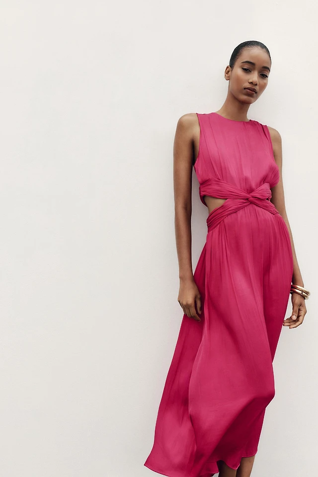 Zara SATIN EFFECT CUT OUT MIDI DRESS | Place Rosemre