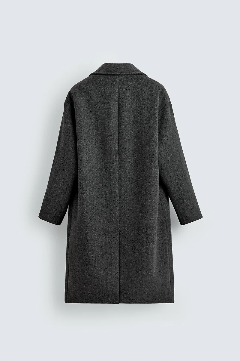 HERRINGBONE TEXTURED WOOL BLEND COAT