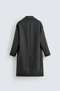 HERRINGBONE TEXTURED WOOL BLEND COAT