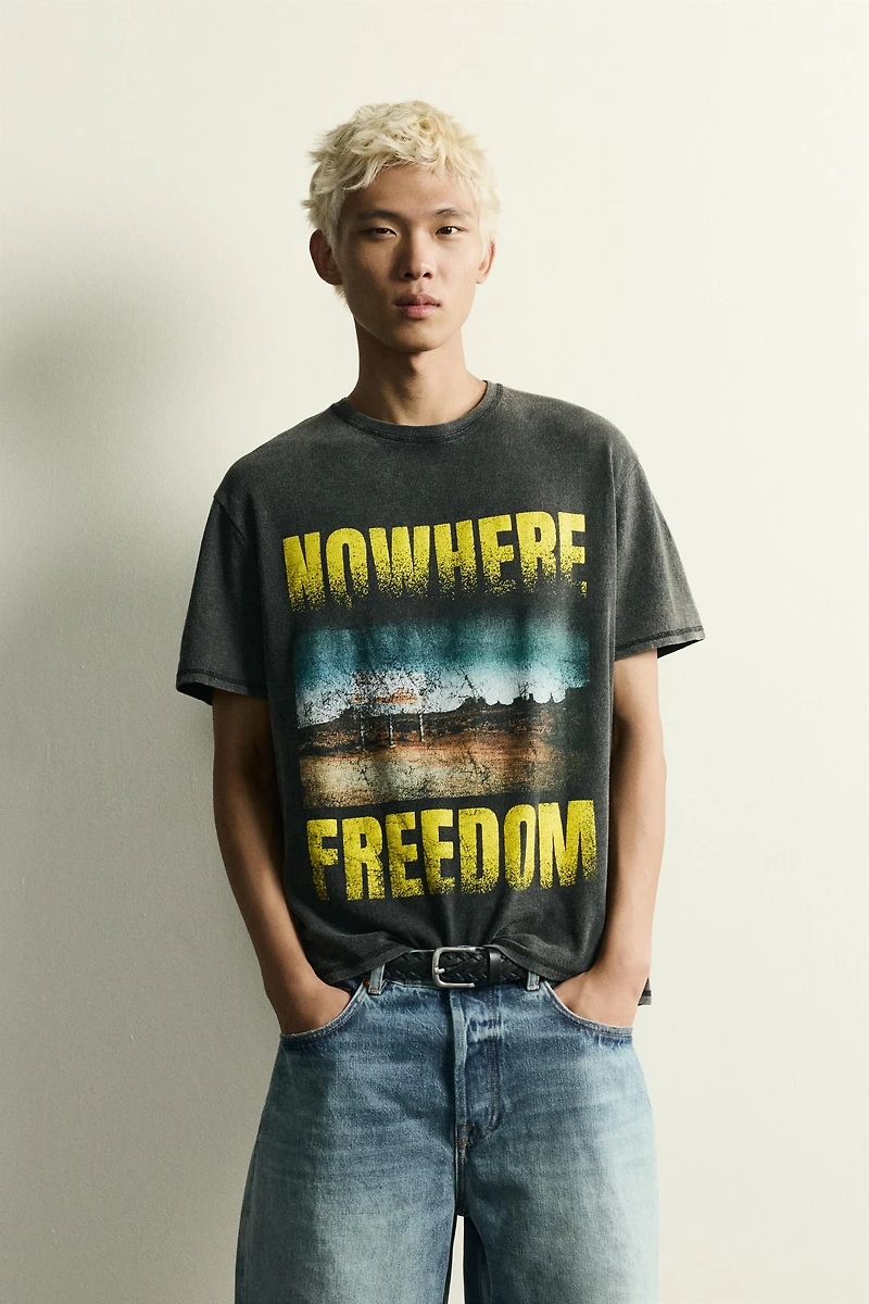 WASHED PRINTED KNIT T-SHIRT