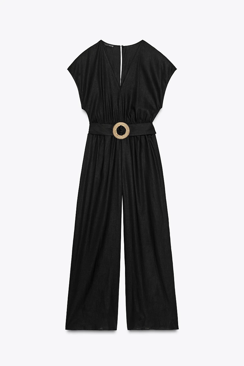 LINEN BELTED LONG JUMPSUIT