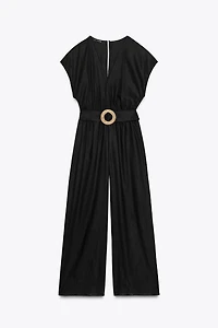 LINEN BELTED LONG JUMPSUIT