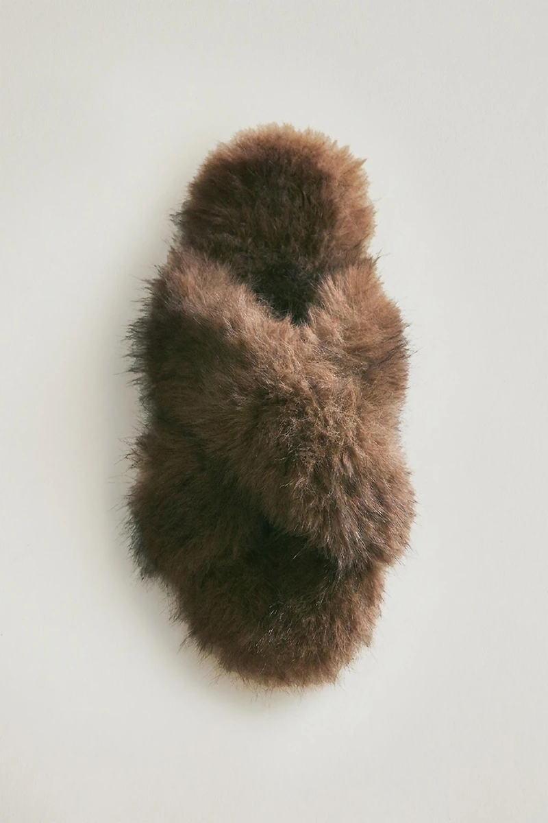 FAUX FUR CROSSOVER SANDALS
