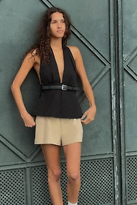 BELTED HALTER TOP