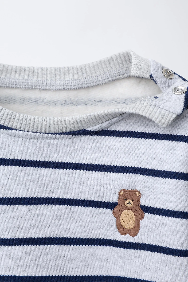 STRIPED SWEATSHIRT WITH EMBROIDERED BEAR