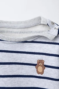 STRIPED SWEATSHIRT WITH EMBROIDERED BEAR