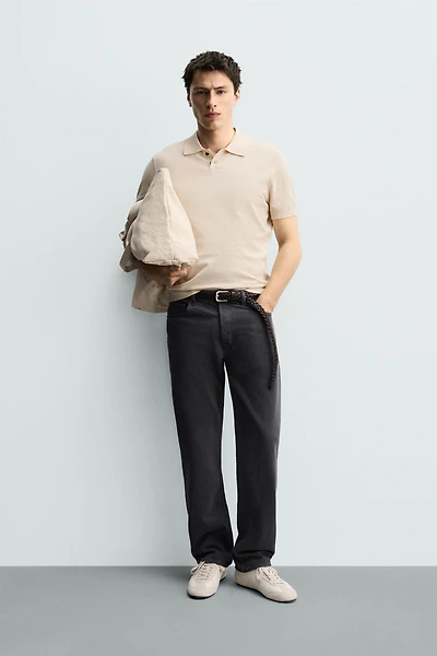 REGULAR FIT COTTON LINEN BLEND KNIT POLO SHIRT