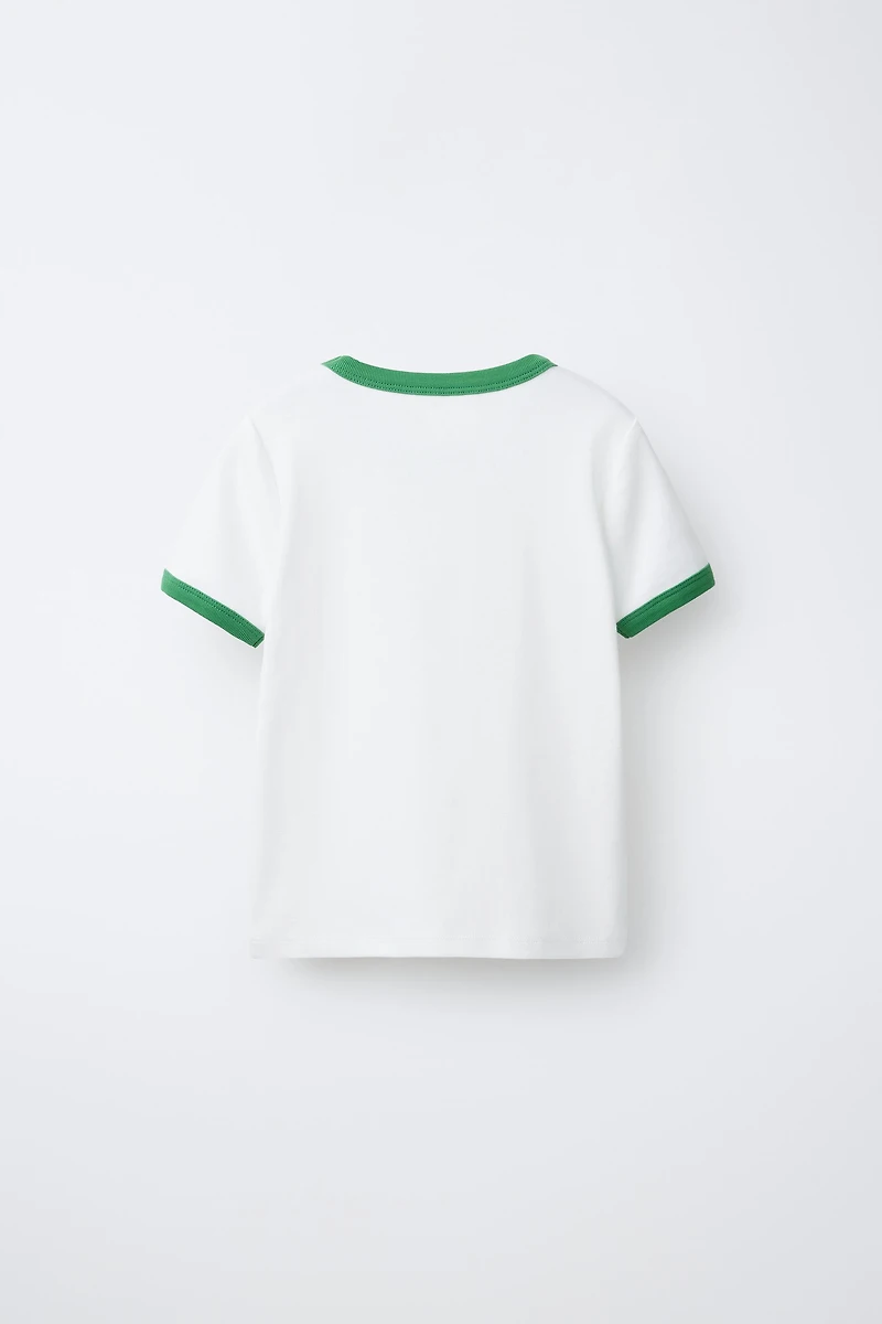 CONTRAST RIB TEXT T-SHIRT