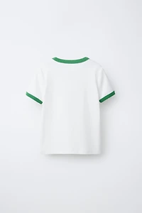 CONTRAST RIB TEXT T-SHIRT