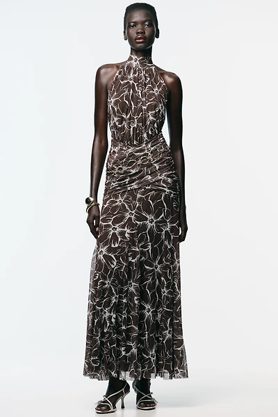 ROBE LONGUE EN TULLE IMPRIMÉ HALTER