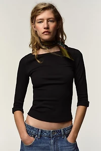 BUTTON RIBBED T-SHIRT